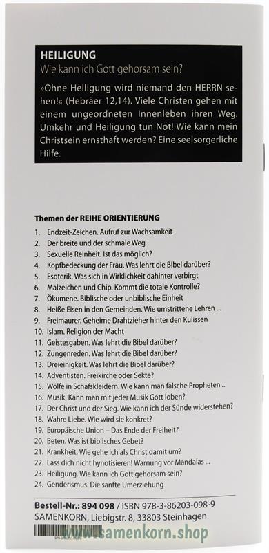Heiligung, Band 23  Reihe Orientierung / Heft