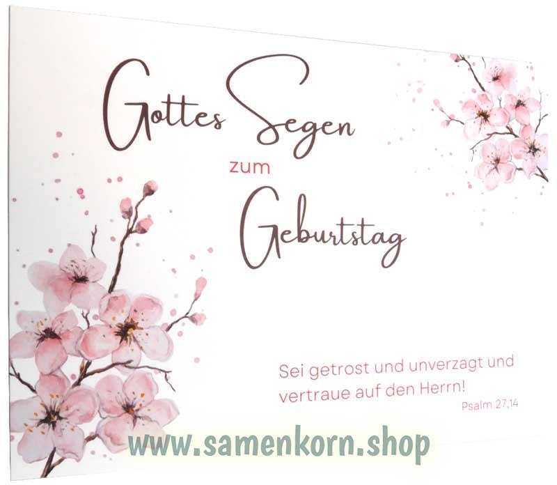 Postkarte "Gottes Segen zum Geburtstag " (Apfelblüten) Ps. 27,14