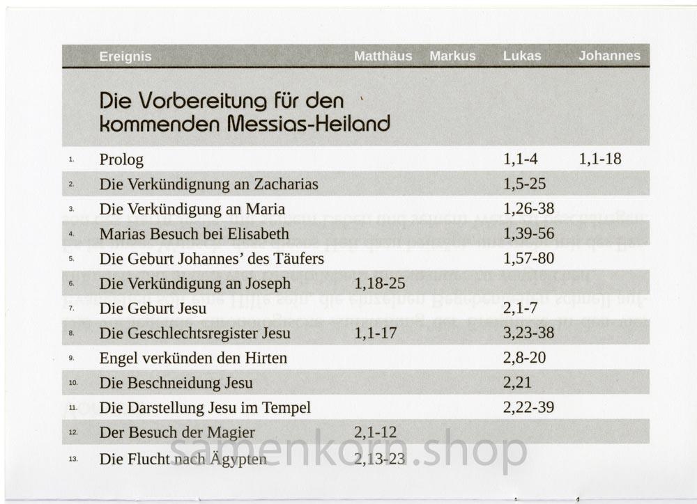 Abfolge geschichtlicher Ereignisse in den vier Evangelien / Heft