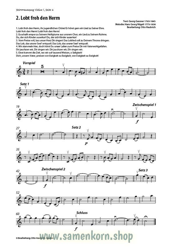 Lobt froh den Herrn / Stimmenauszüge I.Violine / Noten