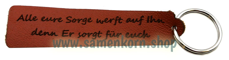 Schlüsselanhänger Echtleder "Alle eure Sorge", rostbraun