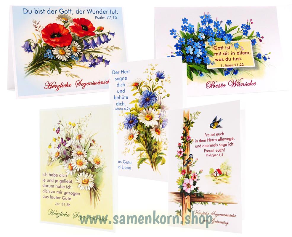 Doppelkarten zum Geburtstag / Set "Blumen" 5 Karten