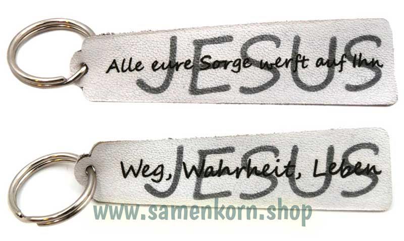 Schlüsselanhänger "Lederband", mit Text "Jesus - Weg, Wahrheit, Leben"