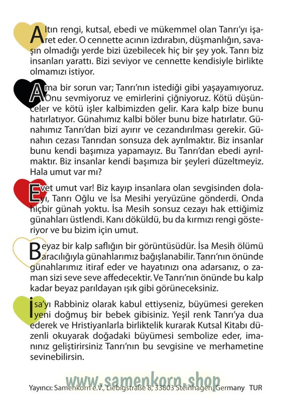 Verteilkarte zum "Wortlosen Buch", türkisch
