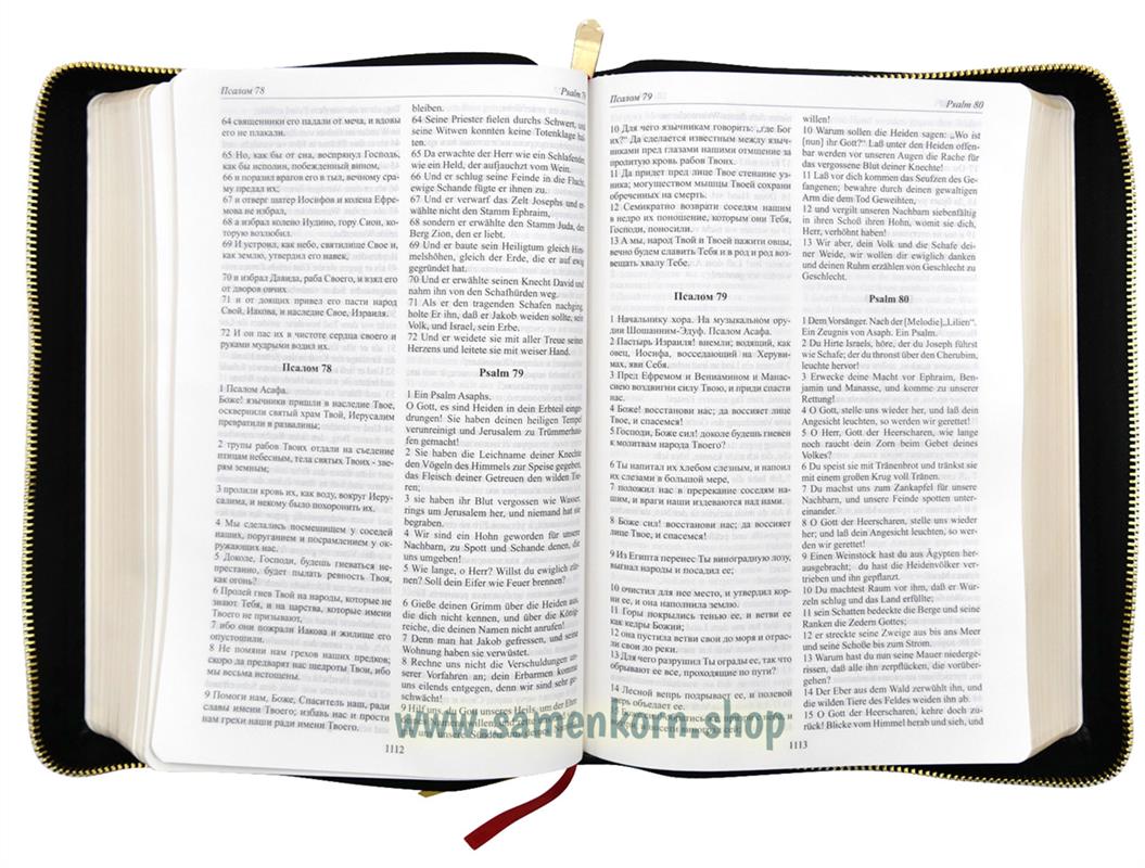 Biblija-Bibel, Russisch-Deutsch, Leder, Reißverschluss, Goldschnitt