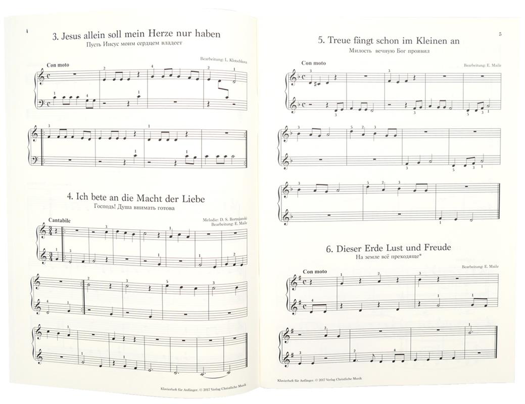 Klavierheft für Anfänger/ Christliche Lieder bearb. für Klavier zu 2 u. 4 Händen