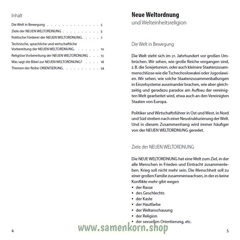 Neue Weltordnung und Welteinheitsreligion, Band 37  Reihe Orientierung / Heft