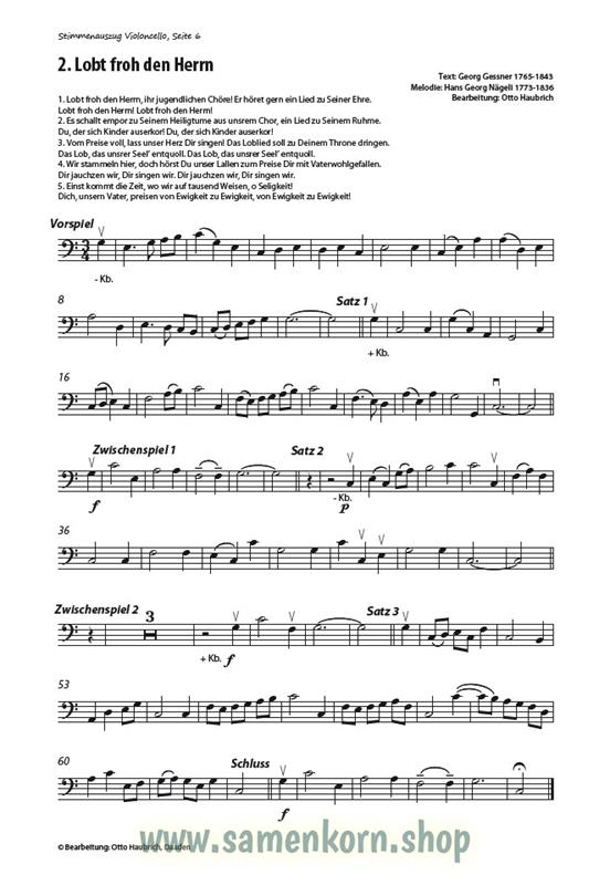 Lobt froh den Herrn / Stimmenauszüge Cello / Noten