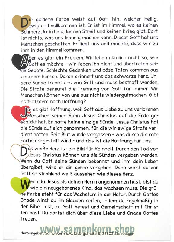 Verteilkarte zum "Wortlosen Buch" mit Herz, türkisch