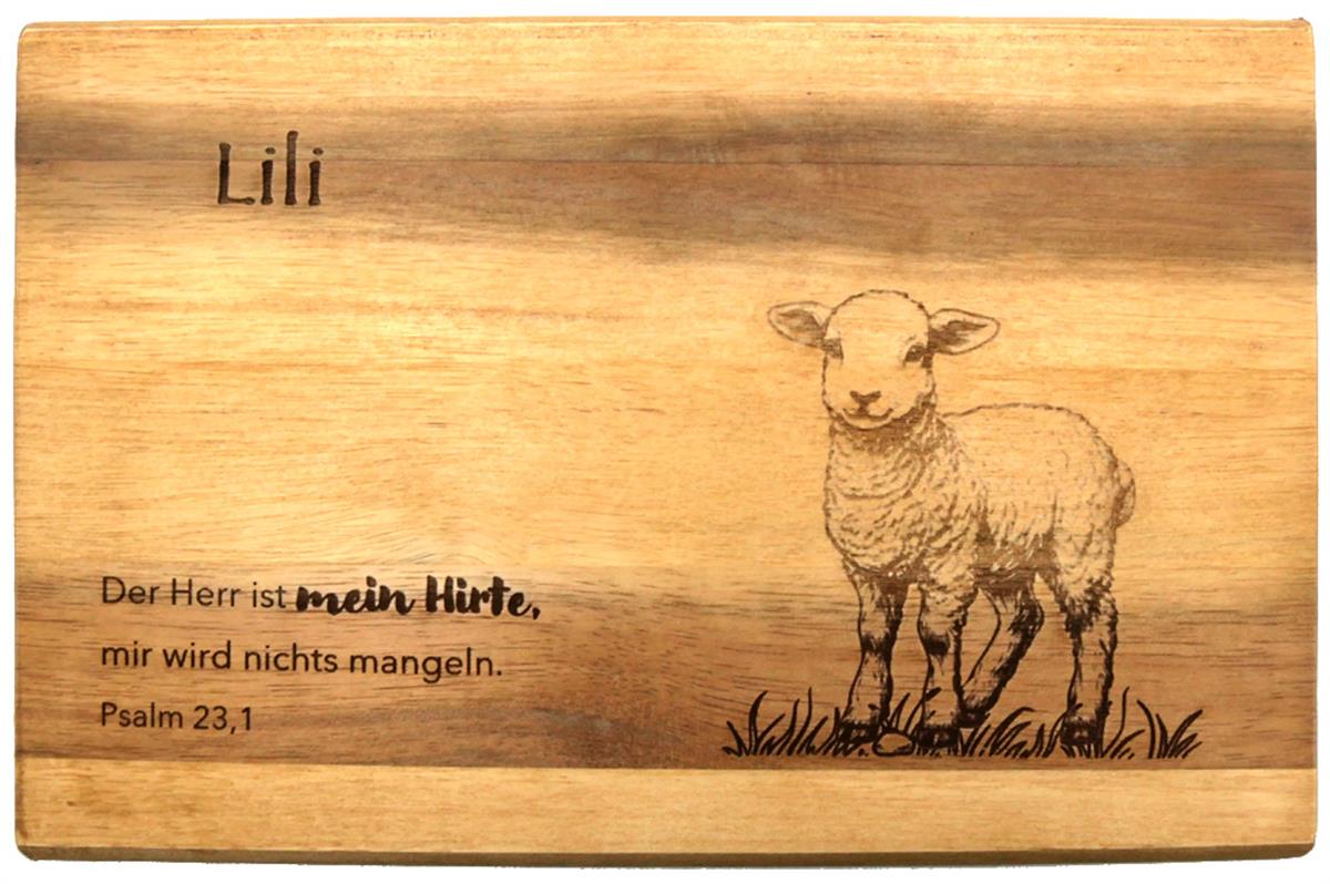 Frühstücksbrettchen "Schaf", Akazienholz, mit Namen