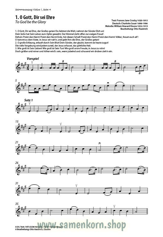 Lobt froh den Herrn / Stimmenauszüge I.Violine / Noten