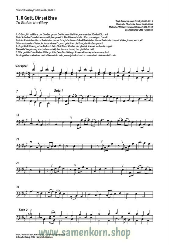 Lobt froh den Herrn / Stimmenauszüge Cello / Noten