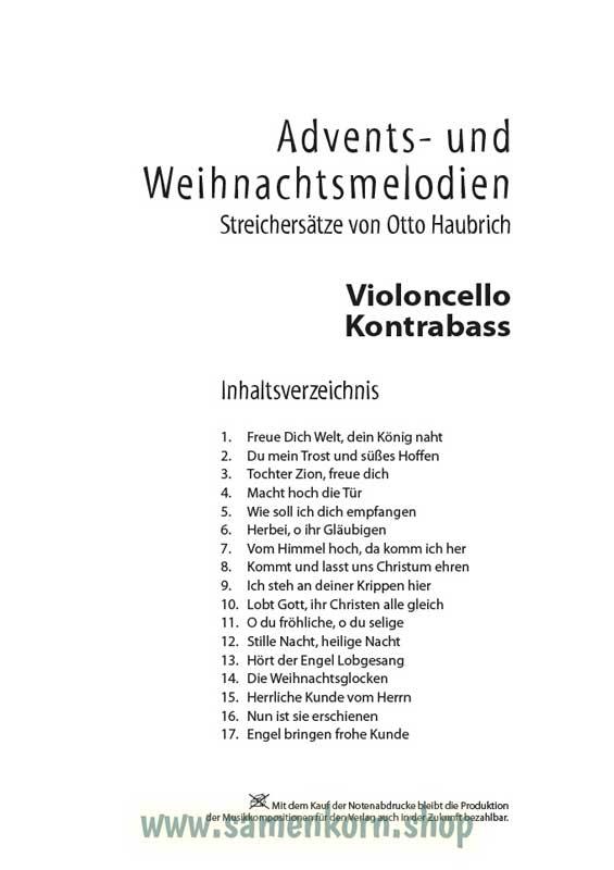 Advents- und Weihnachtsmelodien / Stimmenauszüge Violoncello/Kontrabass